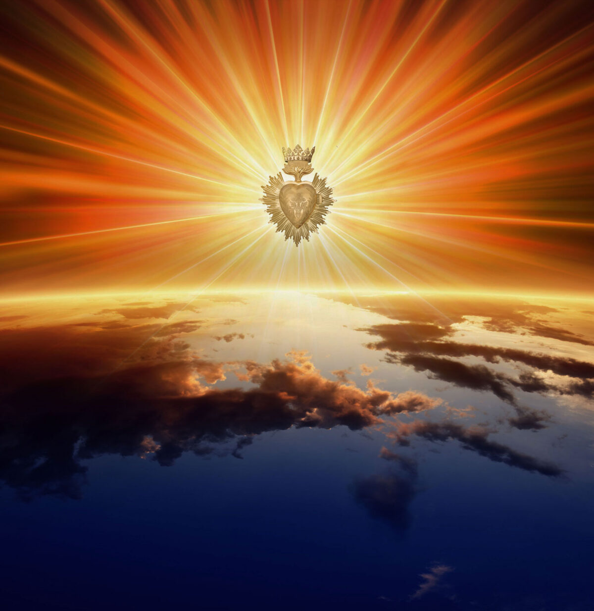 sun ray banner with immaculate heart icon